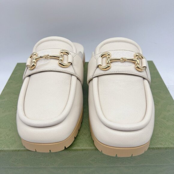 GUCCI Airel Leather Horsebit Loafer Mules Slide Ivory White EU 39.5 US 9.5 - Picture 9 of 16